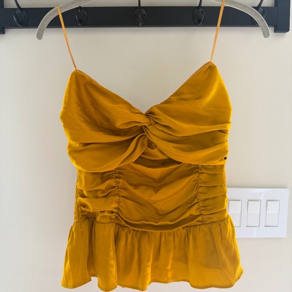 Express Yellow Gold Peplum Strapless Smocked Women's Tube Top NWT - Picture 5 of 9